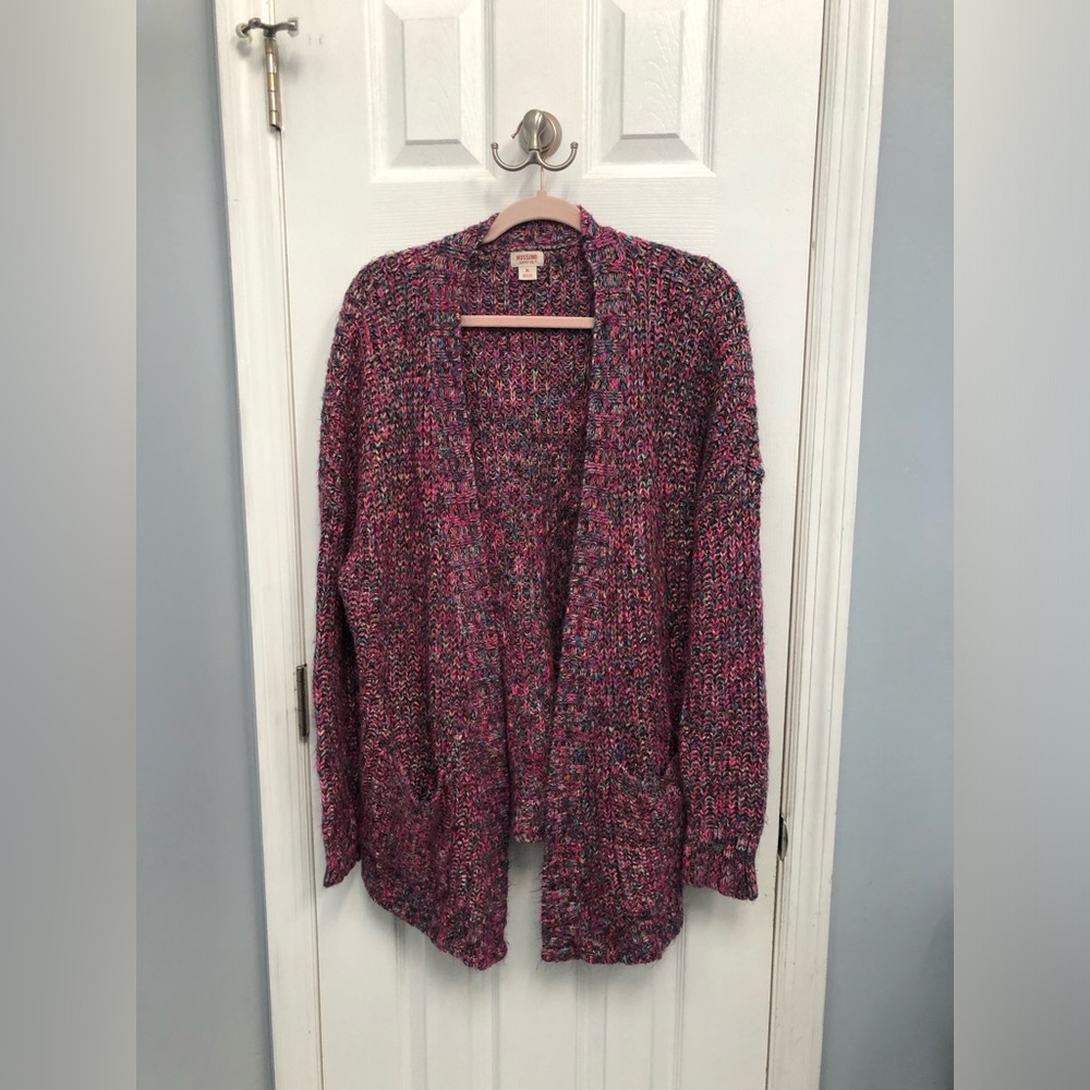 Mossimo XL Chunky Knit Cardigan Multicolor Pink Open-Front pockets Pink